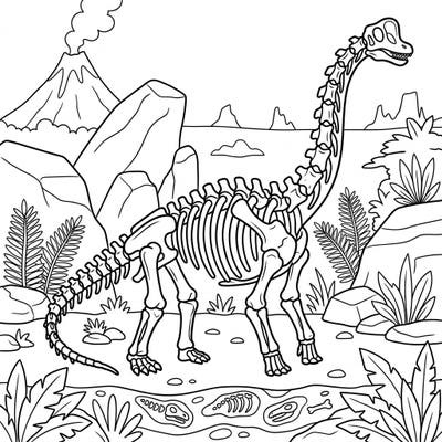 Unearth prehistoric fun with this captivating Brachiosaurus fossil coloring page, specially designed for young dinosaur enthusiasts! Kids aged 4-8 will love bringing this ancient giant's skeleton to life with their favorite colors.