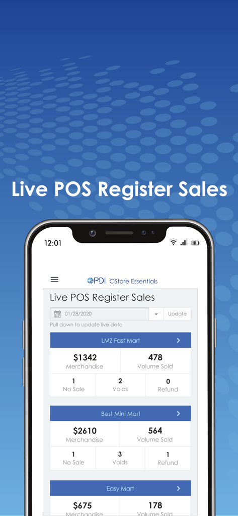 CStore Essentials - CStore Essentials Mobile App zeigt Echtzeit-POS-Kassenverkäufe für mehrere Convenience-Store-Standorte an