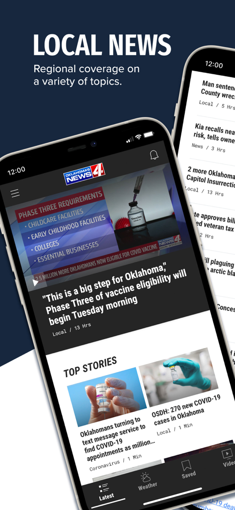 KFOR News 4 mobile app interface showing local Oklahoma news and top stories