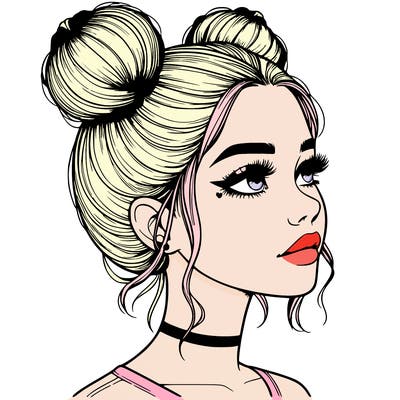 realistic girl with buns on the top of her head