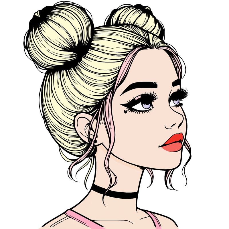 realistic girl with buns on the top of her head