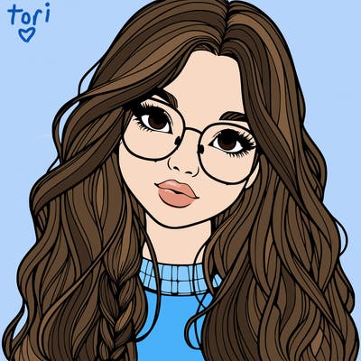 girl with long hair and freckles and glasses realistic