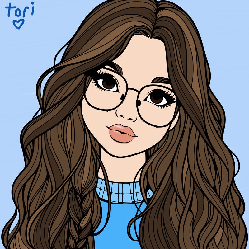 girl with long hair and freckles and glasses realistic