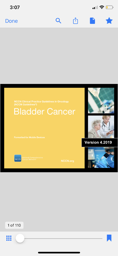 NCCN Guidelines® - NCCN Clinical Practice Guidelines for Bladder Cancer title screen formatted for mobile devices