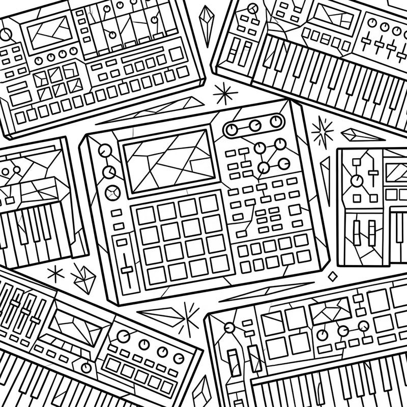 Dive into the intricate world of digital music with this stunning stained glass sampler coloring page. Experience the fusion of classic art and modern technology, perfect for creative minds.