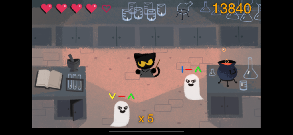 Doodle Halloween - Ghost Game - Un gato mágico luchando contra fantasmas en un espeluznante laboratorio doodle.