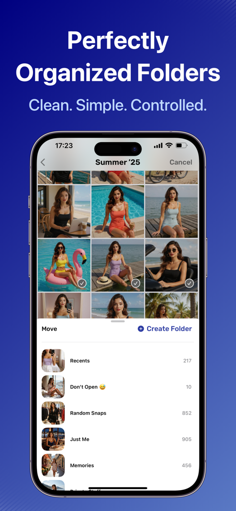 Locxafe app screen showing a clean photo vault interface with organized folders like Just Me and Memories