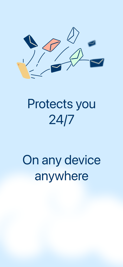 Spamdrain - clean email - Spamdrain illustration showing 24/7 email protection on any device anywhere