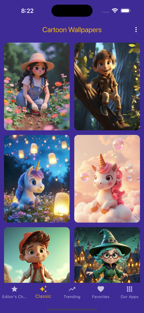 8k Cartoon Wallpapers - モバイルアプリギャラリーにおける高解像度の3Dカートゥーンキャラクターとユニコーンの壁紙