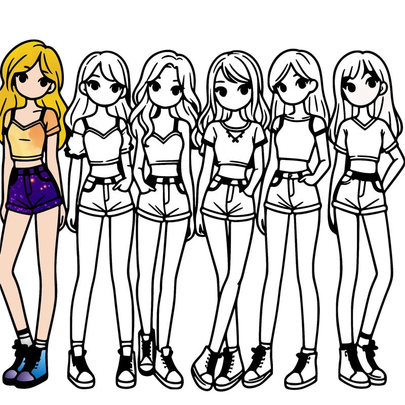 a group of girls wearing crop tops and shorts