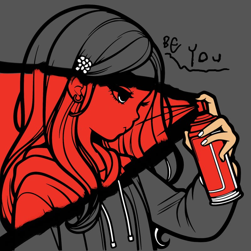 a realistic girl spray painting