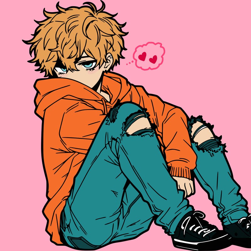a male hoddie ripped jeans messy hair anime