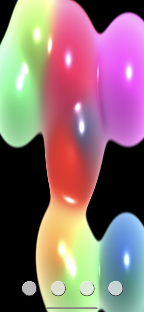 Plazma - Des gouttes de liquide interactives et colorées sur fond noir, issues de l'application sensorielle Plazma.