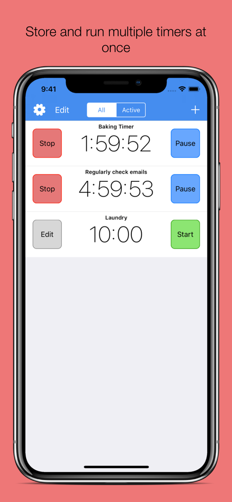 SpeakTimer - Voice Alert Timer - SpeakTimer app interface showing multiple simultaneous timers running for baking and emails on an iPhone