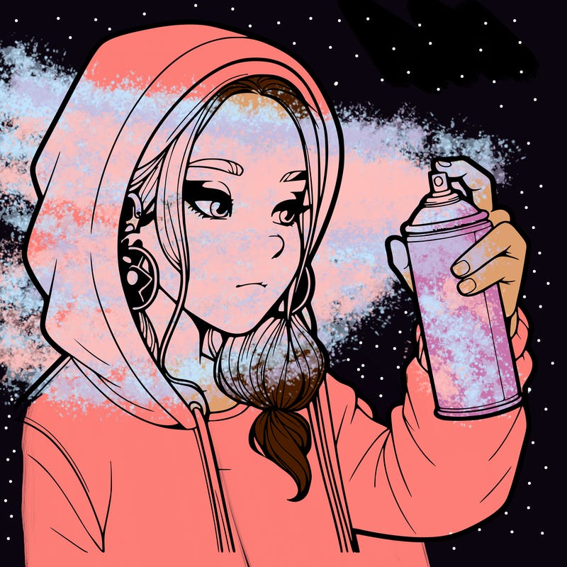 a realistic girl, spray painting