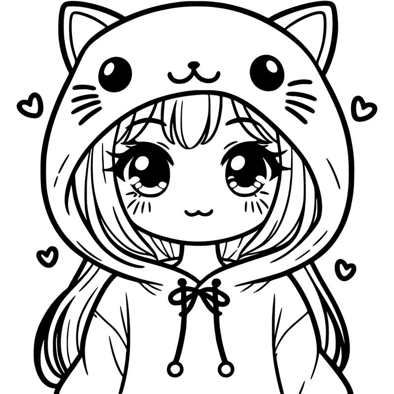 cute teen girl wearing cute cat hoodie