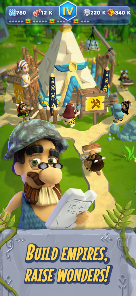 Rise of Empire: Idle Tycoon - A cartoon leader oversees the construction of a world wonder in Rise of Empire Idle Tycoon