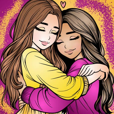 realistic girls hugging