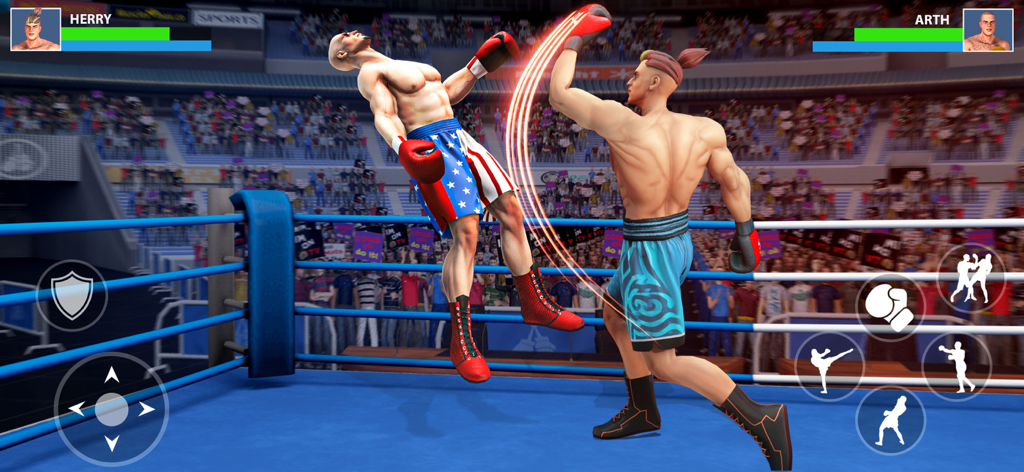 Jugabilidad 3D de un juego de boxeo que presenta un intenso golpe de nocaut en el ring