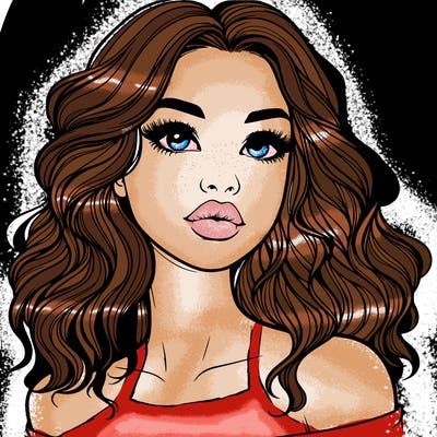 realistic girl with wavy hair and lips