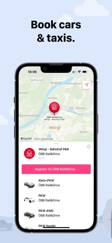 wegfinder - Wegfinder app interface showing car sharing options and map navigation for Austrian travel.