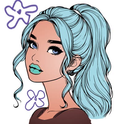 realistic girl with a ponytail on her hair and lips