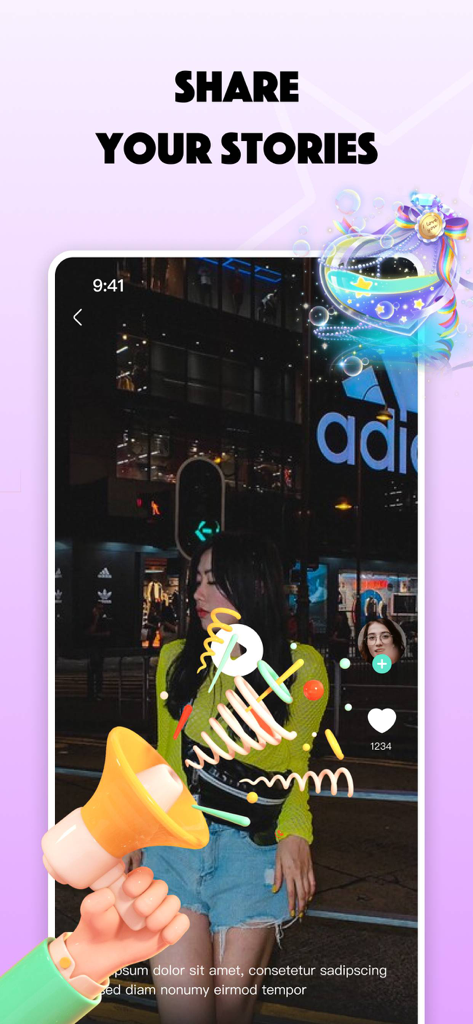 andu - Andu app screen displaying a creative video post with the header Share Your Stories