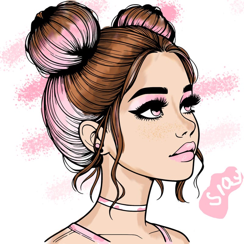 realistic girl with buns on the top of her head