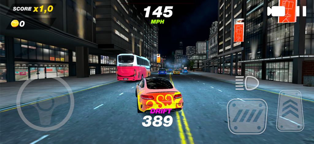 Street Racing: Car Battle - A customized sports car racing through a city street at night with realistic graphics and traffic.