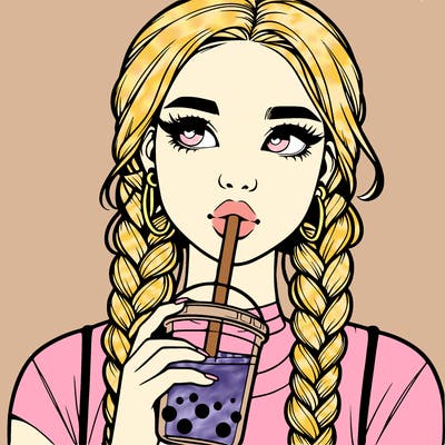 realistic girl with braided hair drinking boba