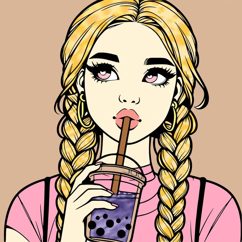 realistic girl with braided hair drinking boba