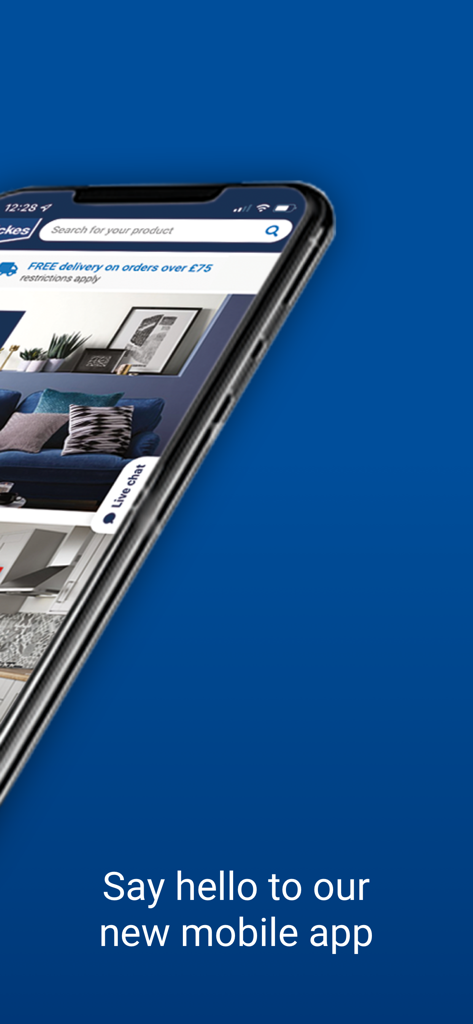 Wickes - DIY - Smartphone displaying the Wickes DIY mobile app interface with home improvement products on a blue background