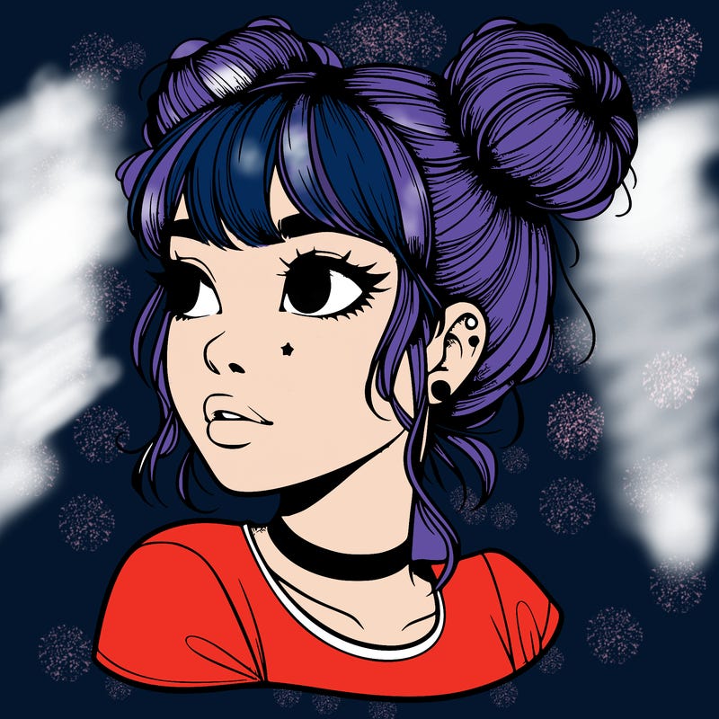 realistic girl with spacebuns