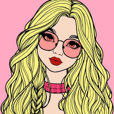 girl with long hair and freckles and glasses realistic