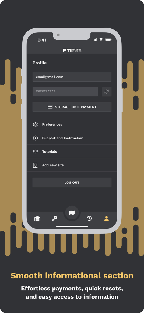StorID - StorID mobile app profile screen showing user settings and storage unit payment options