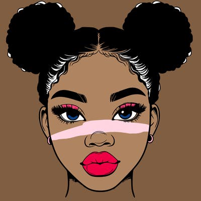 realistic black woman with two buns
