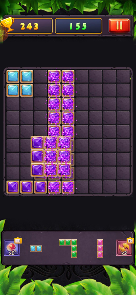 俄罗斯消消方块 - A jewel block puzzle game showing colorful gems on a grid