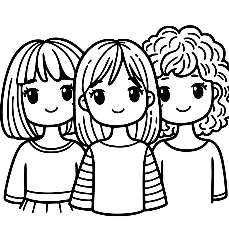 3 girls one with short and straight her and the other girls with curls