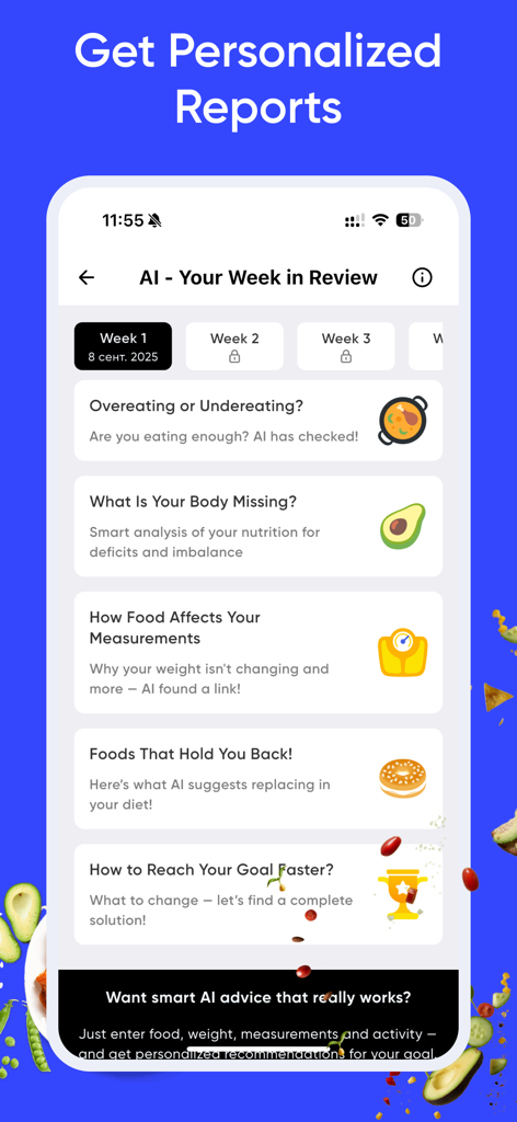 Calorie Counter by Wayout AI - Informes personalizados semanales de salud y nutrición en la aplicación Wayout AI