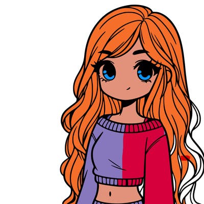 girl with long hair and a crop top with a sweater