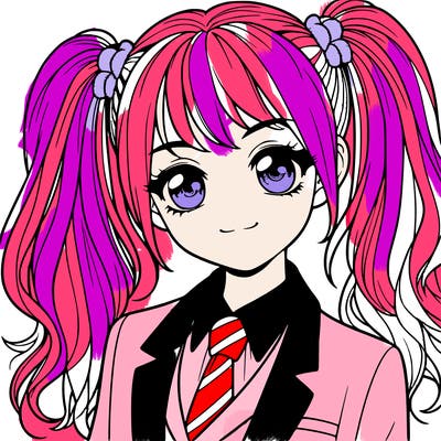 realistic girl with two ponytails and a suit on