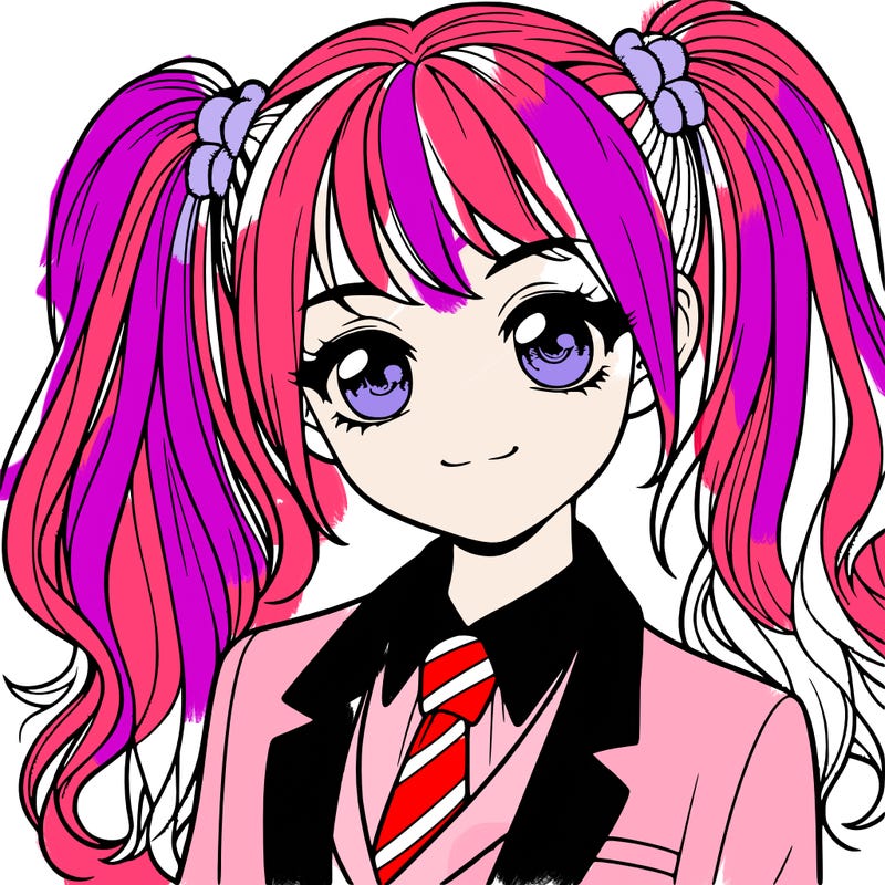 realistic girl with two ponytails and a suit on
