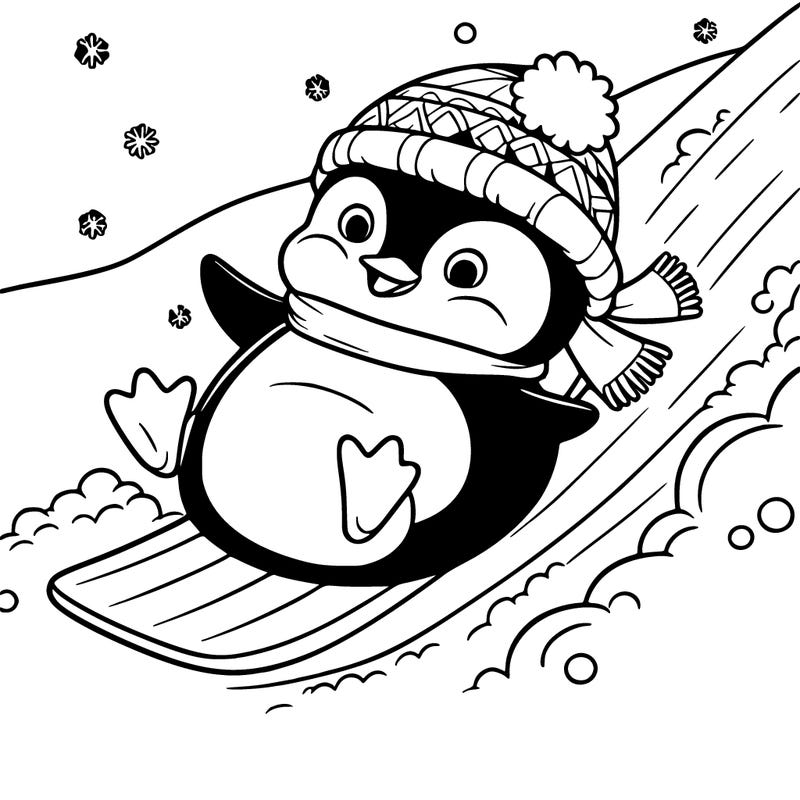penguin sliding down a snowy hill