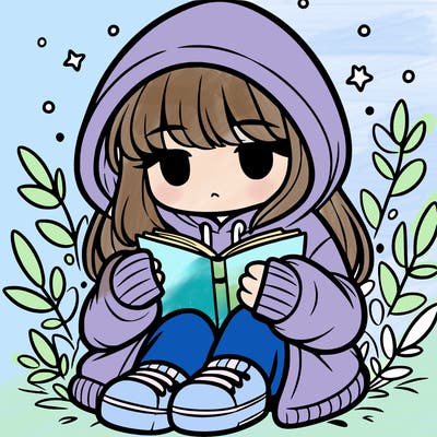 girl in oversized hoodie reading a book