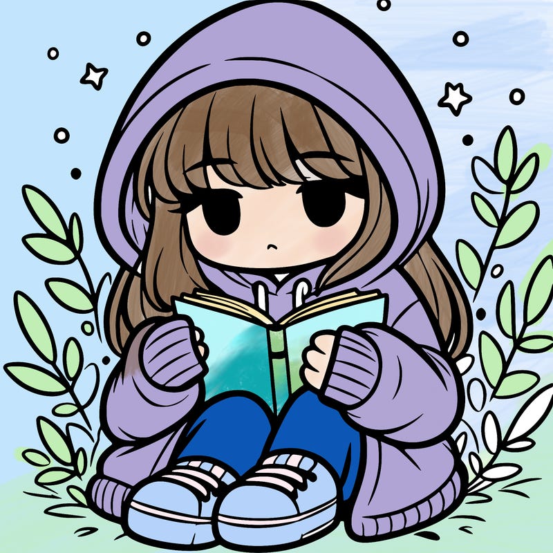 girl in oversized hoodie reading a book