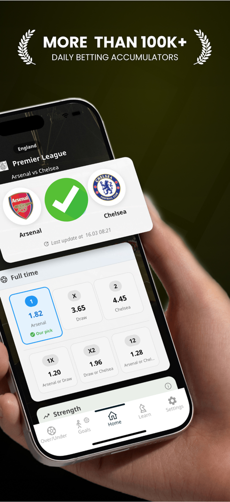 Daily Football Betting Tips - Smartphone showing soccer betting tips for an Arsenal vs Chelsea match