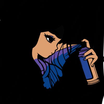 a realistic girl spray painting