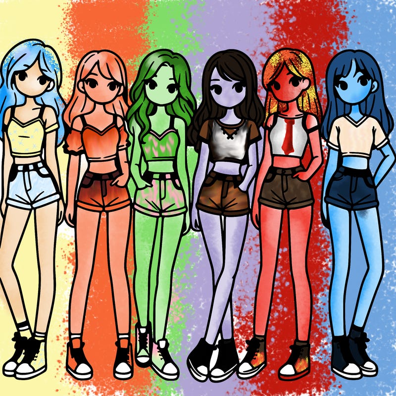 a group of girls wearing crop tops and shorts