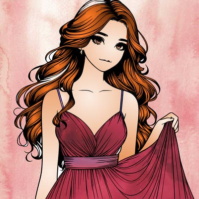 realistic girl in flowy silky prom dress