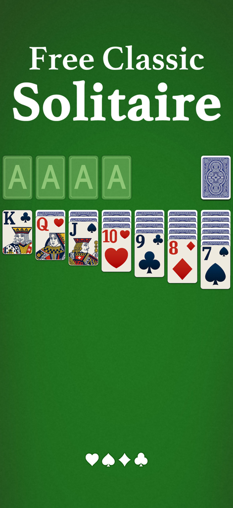 Diseño de juego clásico de Solitario Klondike en un fondo verde tradicional